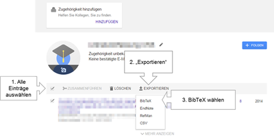 Google Scholar BibTex Export Screenshot how to export data from Google Scholar into BibTex