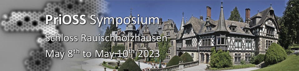 Picture of and AFM and Castle Rauischholzhausen and the Text "PriOSS Symposium, Schloss Rauischholzhausen, May 8th to May 10th 2023".