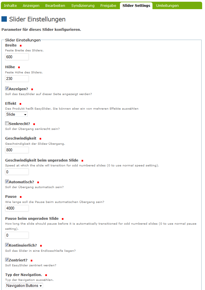 Slider Settings