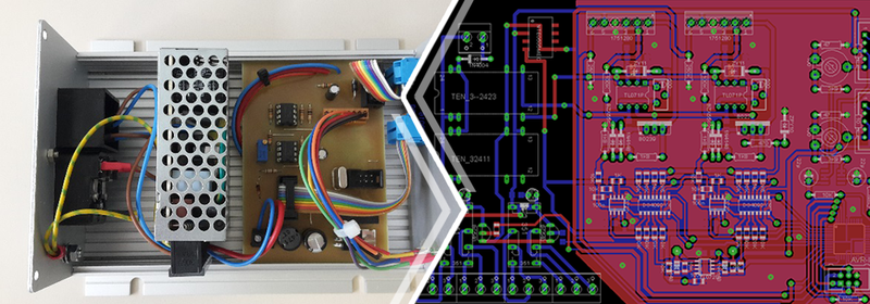 Slider: zweigeteilter Slider der Platinen und anderen Werkteile der Elektronik zeigt