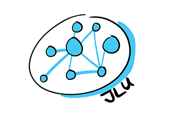 Grafik die abstrakt mit einer Mind-Map die weiteren Angebote der JLU darstellt / Graphic showing an abstract mind map than symbolizes further development offers at JLU