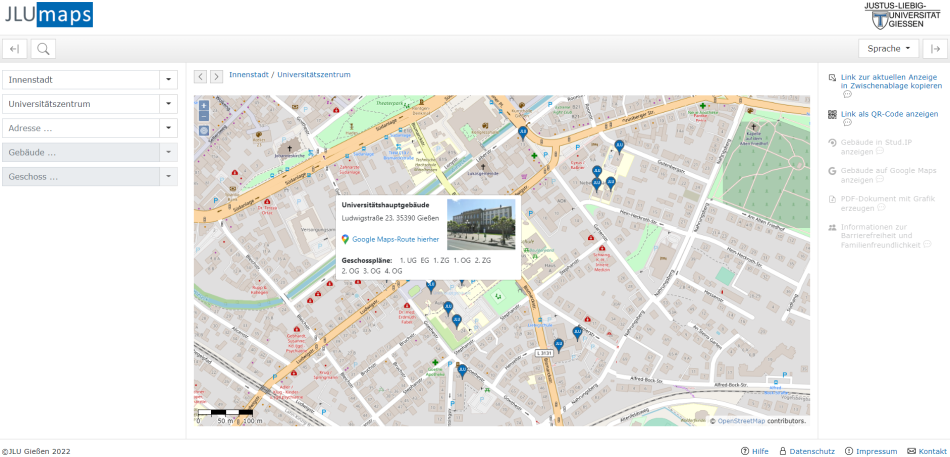 Gebäude und deren Geschosspläne auf JLUmaps