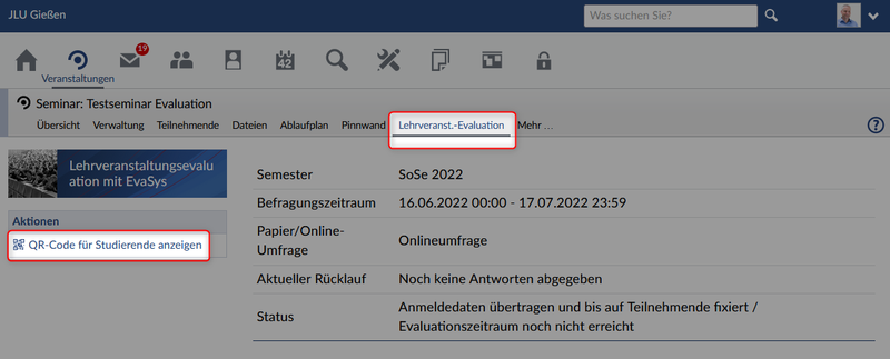 QR-Code für Studierende anzeigen mit EvaSys in Stud.IP