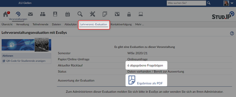 Bild Rücklauf der Lehrveranstaltungsevaluation mit EvaSys in Stud.IP
