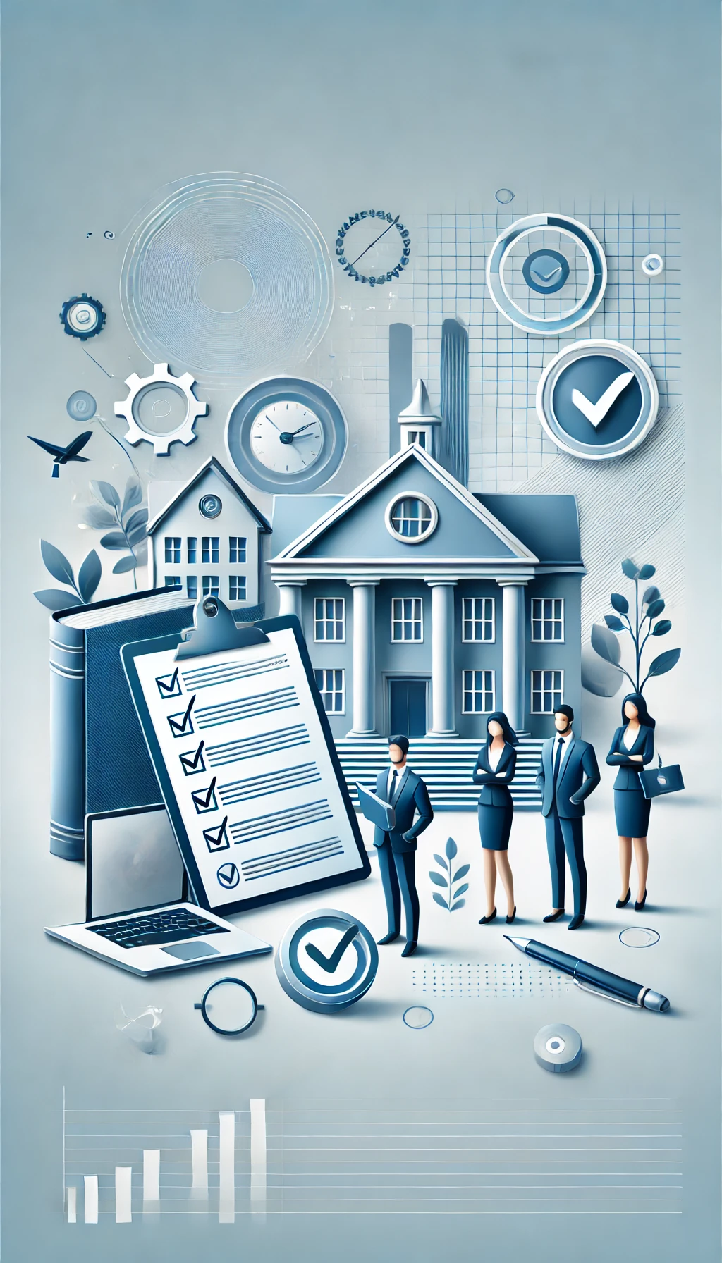 DALL·E 2025-05-09 12.44.29 - A modern, clean and professional vertical illustration in blue and gray tones, designed for a university information website aimed at academic reviewe.webp