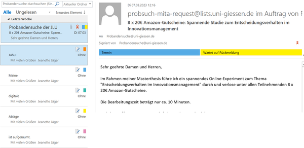 Outlook Kategorien fertig Outlook Kategorien im Einsatz