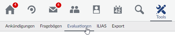 Open the category "tools" with the subcategory "evaluations" in Stud.IP