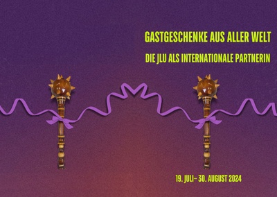 Ausstellungskatalog Umschlagseite des Ausstellungskatalogs "Gastgeschenke aus aller Welt. Die JLU als internationale Partnerin"