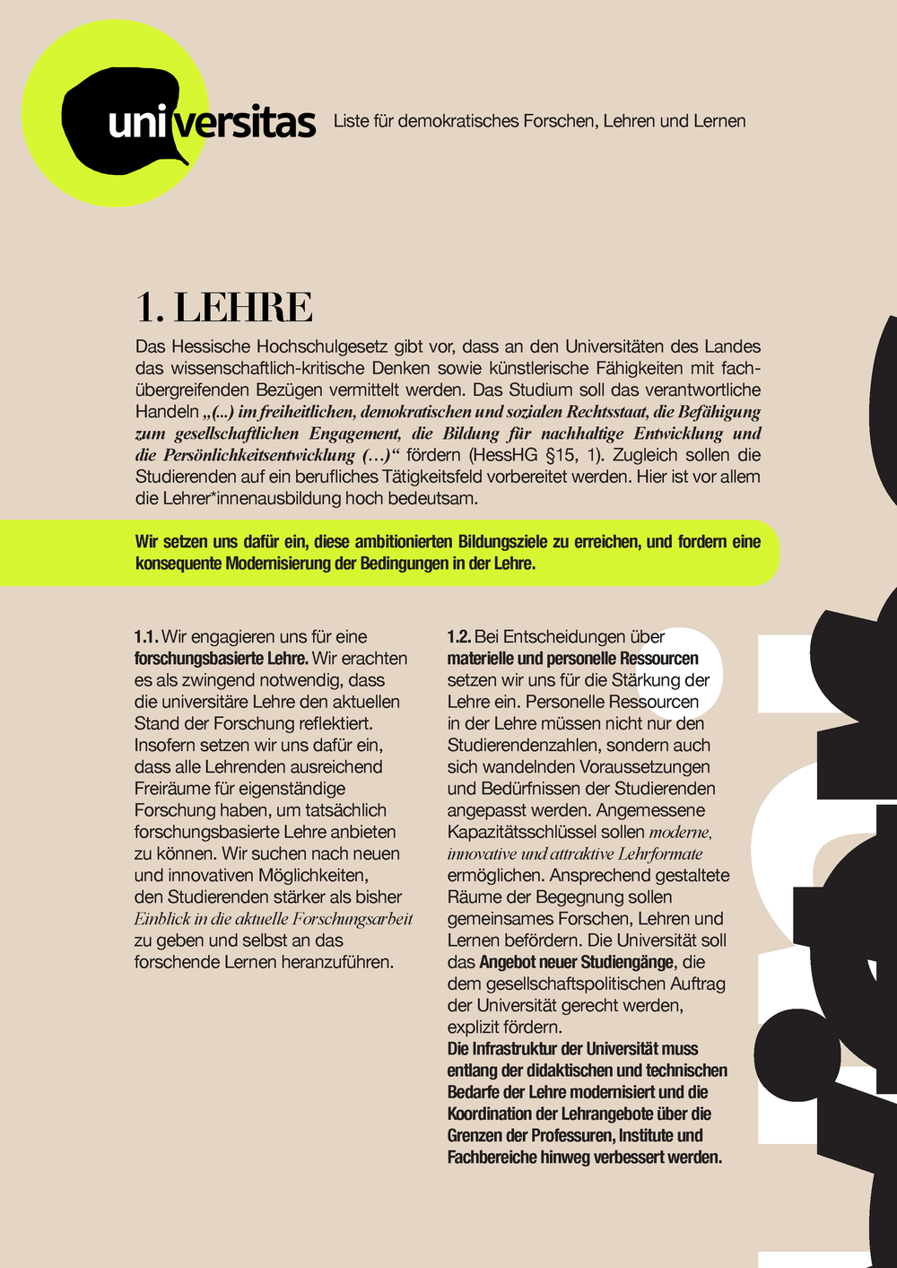 Die Grafik zeigt Seite 2 des Wahlaufrufes der Liste universitas.