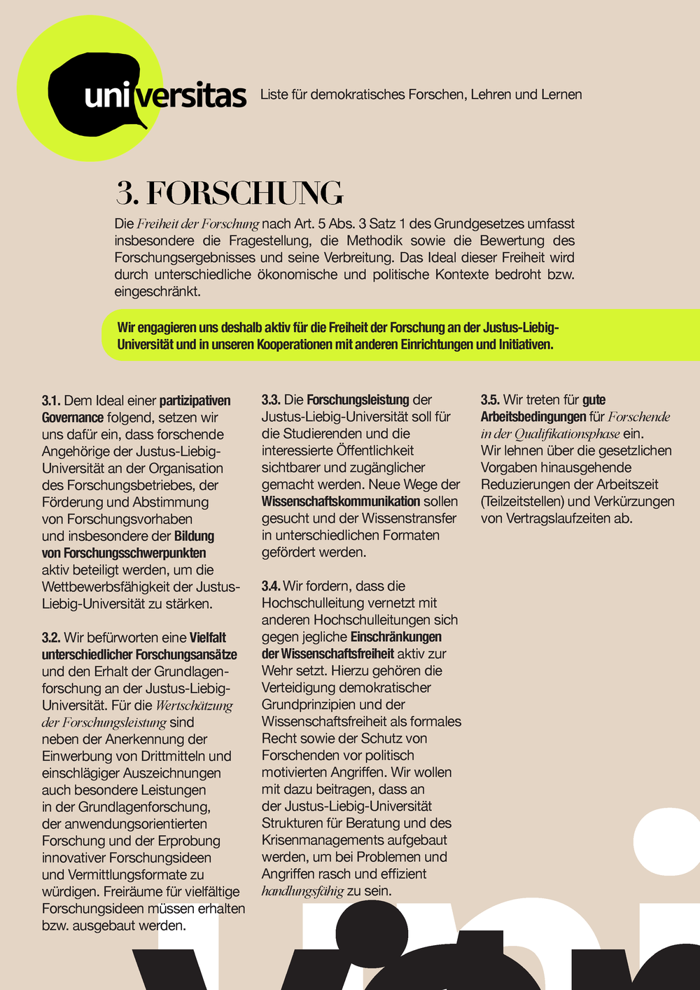 Die Grafik zeigt Seite 4 des Wahlaufrufes der Liste universitas.