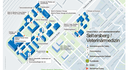 Lageplan des Campus Seltersberg/Veterinärmedizin mit Einrichtungen zur Barrierefreiheit. Die wesentlichen Informationen finden Sie weiter unten in Textform.