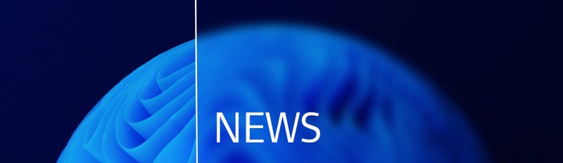 Ziergrafik: Blaues Wellenmuster vor dunklem Hintergrund, rechts verblassend, mit der weißen Aufschrift "News"