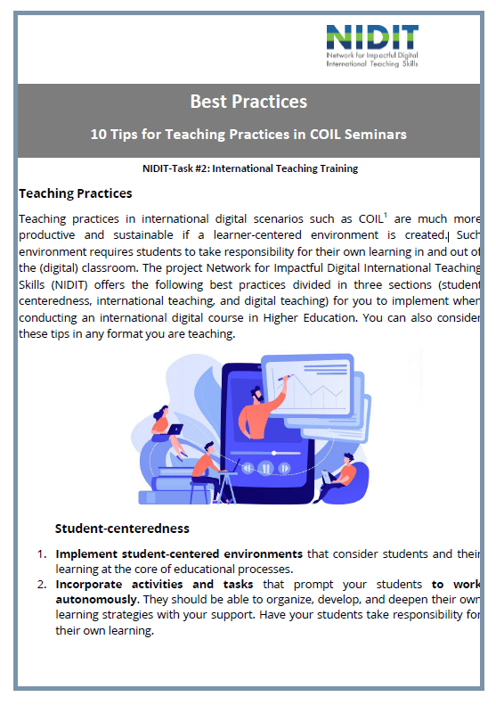Arbeitsblatt Best Practices 10 Tips for Teaching Practices in COIL Seminars auf Englisch