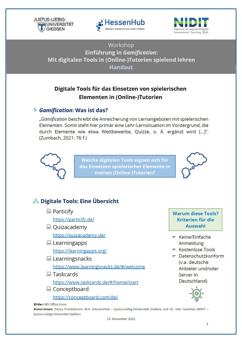 Handout Einführung in Gamification auf Deutsch