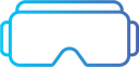 Ziergrafik: Eine simple Zeichnung einer VR-Brille in Blautönen.