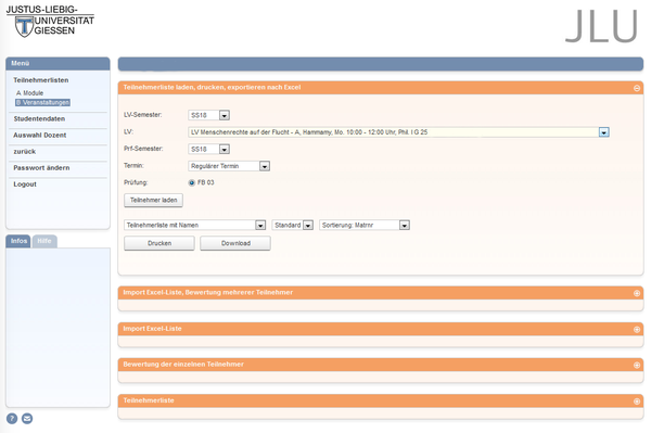 Screenshot vom Flexnow-Dozentenmodul