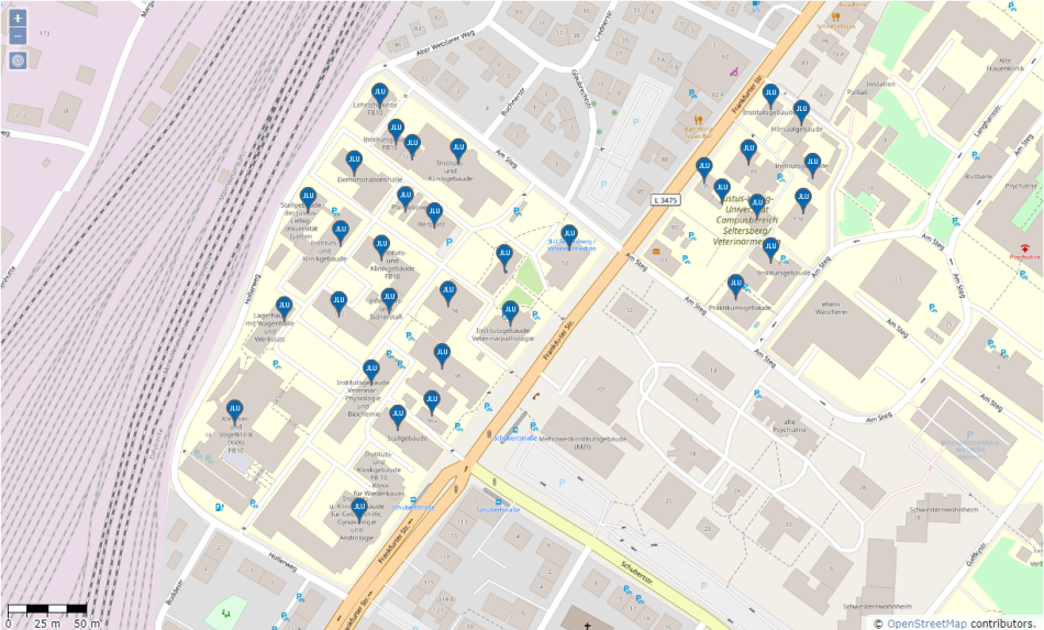 Lageplan JLUmaps Seltersberg Veterinärmedizin