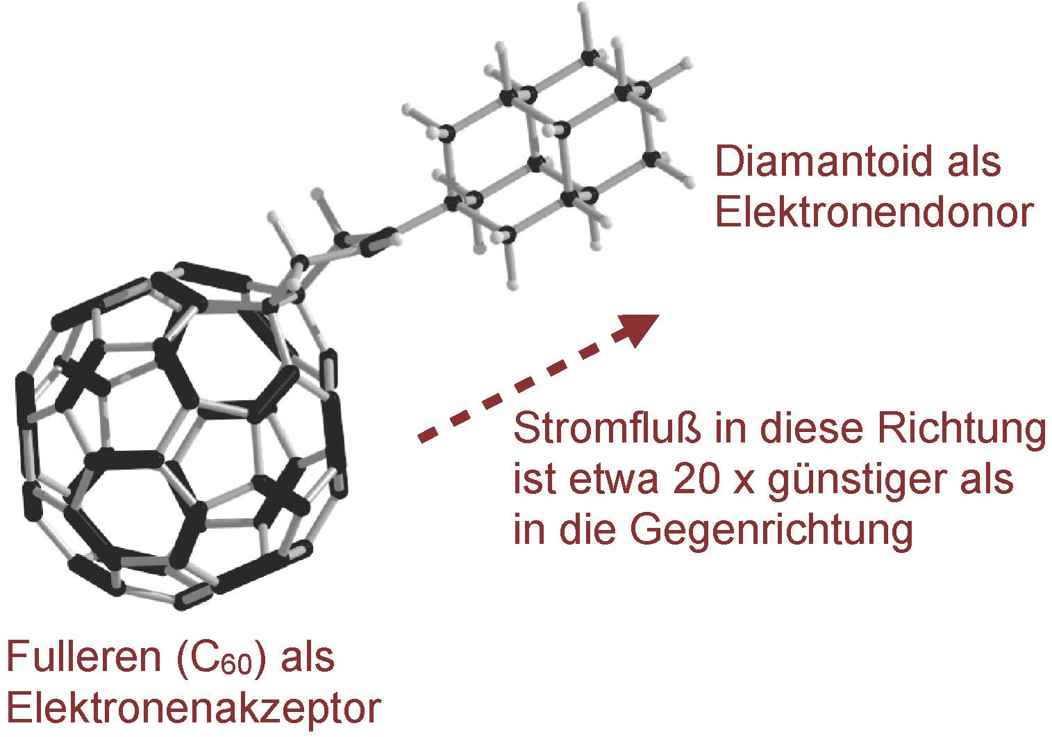 Schematische Darstellung der Fulleren-Diamantoid-Diode  Abbildung: Prof. Peter R. Schreiner
