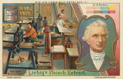 Im Zeitraum von etwa 100 Jahren sind 1870 Serien mit etwa 11.500 Liebigbildern in 12 Sprachen veröffentlicht worden - mit Motiven zu Naturkunde, Geographie bis zu Literatur. Natürlich gab es auch eine Serie, in der die aufwendige Produktion der Liebigbilder erklärt wurde