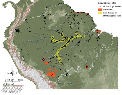 Karte der Amazonas-Expedition (die Terra preta-Vorkommen sind hellgrün dargestellt) nach Clement et al (2015) DOI: 10.1098/rspb.2015.0813 