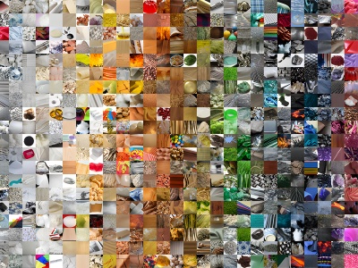 Obwohl Materialien vielfältige Erscheinungsbilder haben, beruht unser Verständnis von ihnen lediglich auf 36 Dimensionen – wie zum Beispiel Körnigkeit, Bläue oder Viskosität. Abbildung: KI-generiert