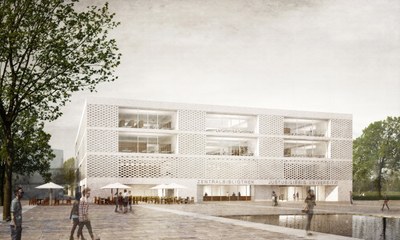 „Wissensspeicher und Lernort“: So soll die neue Zentralbibliothek der JLU Gießen in Zukunft aussehen. Visualisierung und Entwurf des Architekturbüros Max Dudler.  Grafiken: Max Dudler