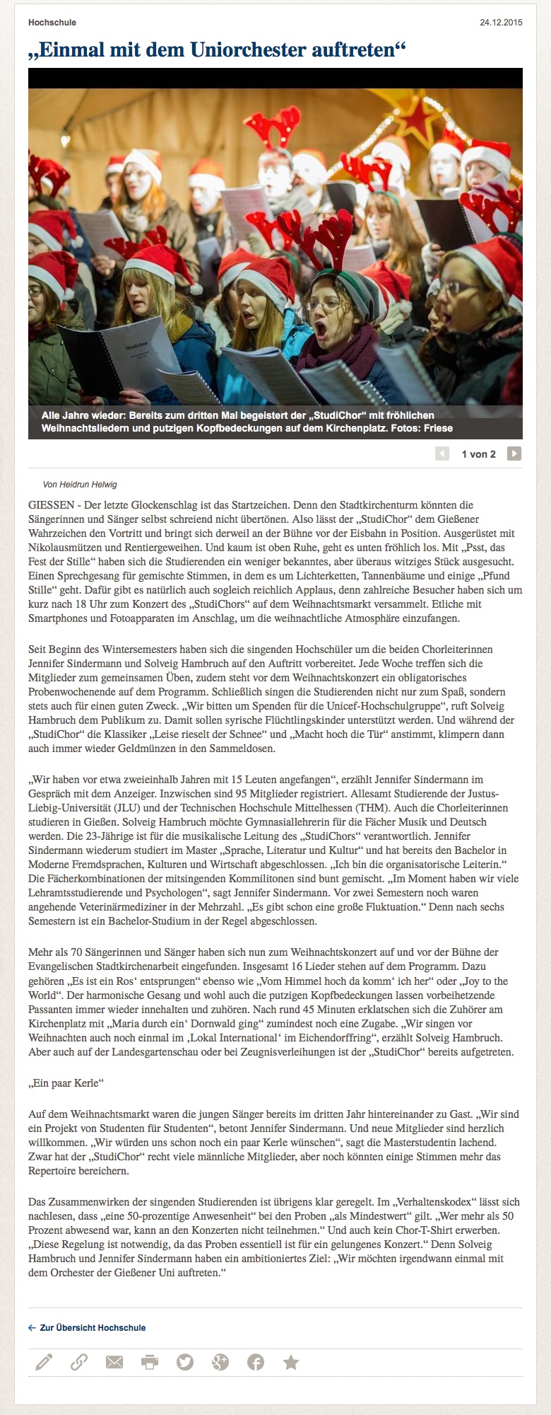 Gießener Anzeiger - Weihnachtskonzert 15.12.2015
