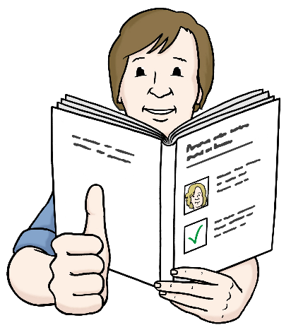 Das Bild zeigt die Zeichnung einer Person, die ein Buch liest und den rechten Daumen ausstreckt. Das Bild zeigt die Zeichnung einer Person, die ein Buch liest und den rechten Daumen ausstreckt.