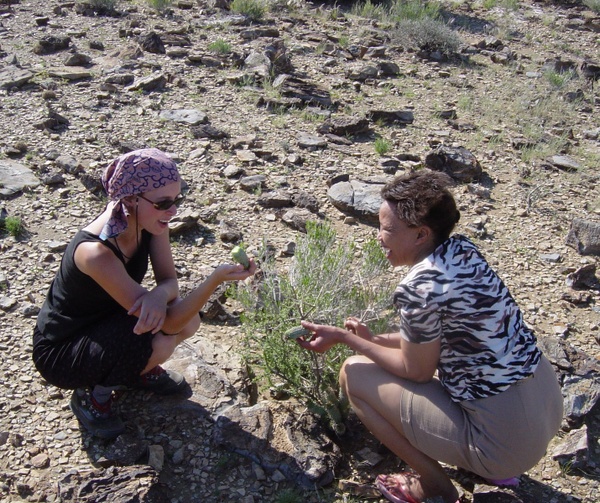 Farmer and researcher looking at a Hoodia plant in Southern Namibia, 2005.