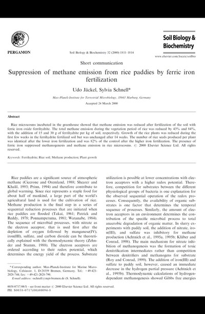 Suppression Methane Emission by Iron 2000