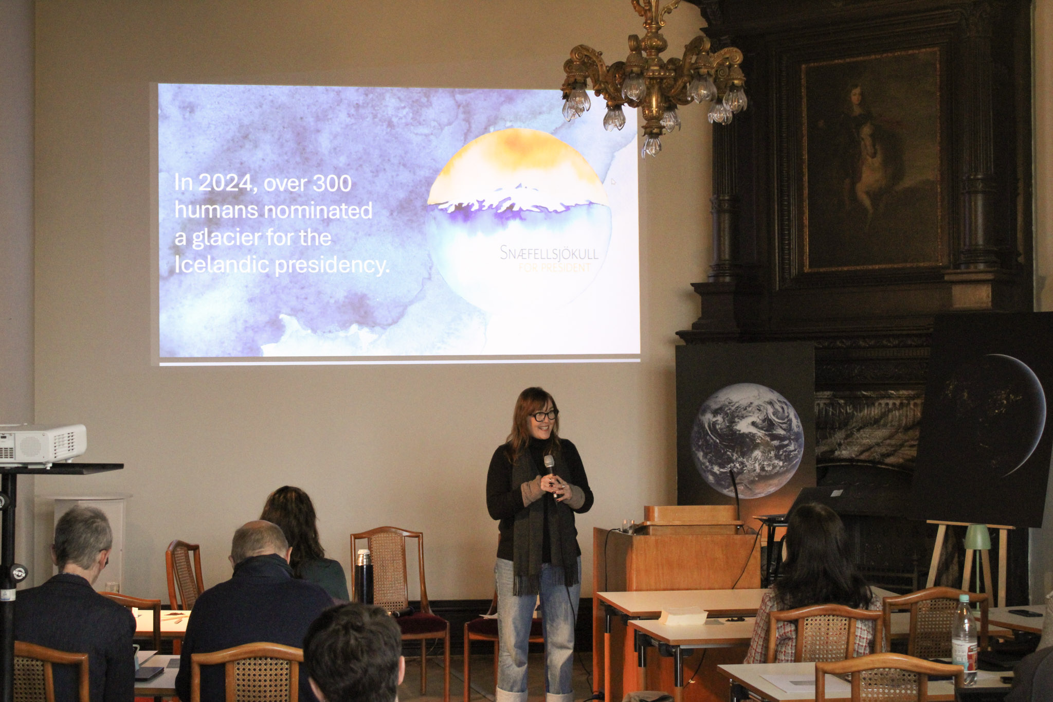 Angela Snæfellsjökuls Rawlings (Planetary Agency & Politics Fellow) presents Snæfellsjökull fyrir forseta, a movement nominating a glacier as the president of Iceland © Belsoff.jpg