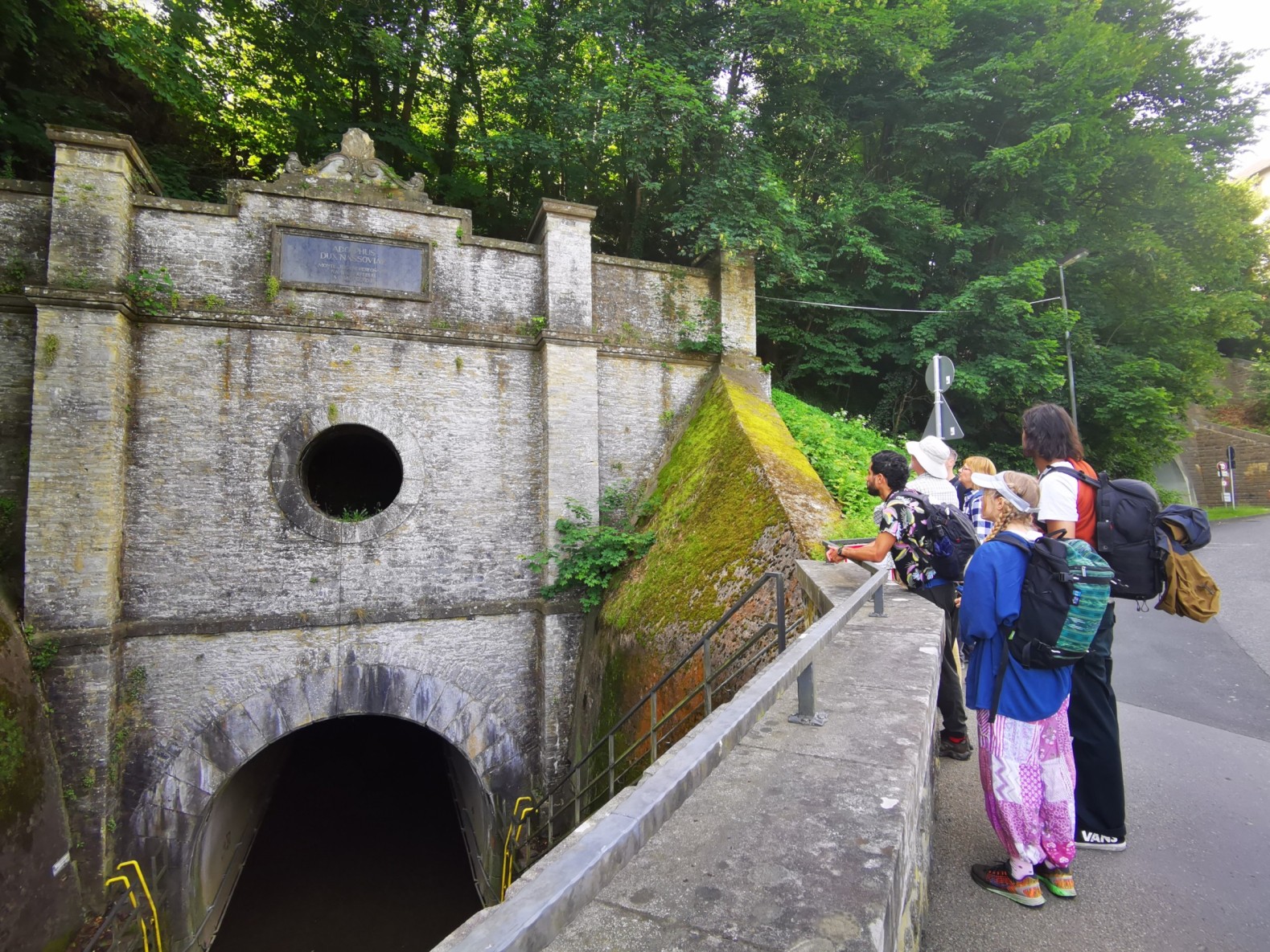Weilburg shipping tunnel with the inscription ADOLPHUS DUX NASSOVIAE MONTIS JUGUM PERFOSSUM NAVIBUS APERUIT AD MDCCCXLVII (Adolph Duke of Nassau pierced the back of the mountain and opened it to ships ).jpg