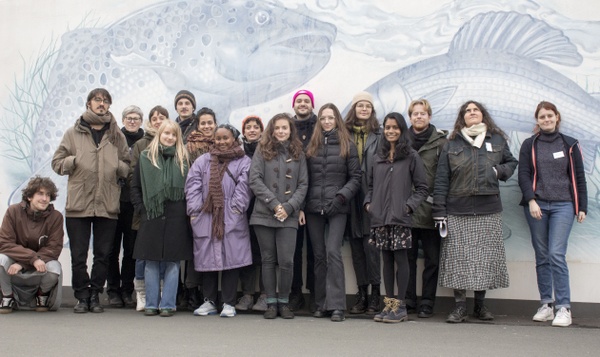 The participants pose in front of the Lahnfenster