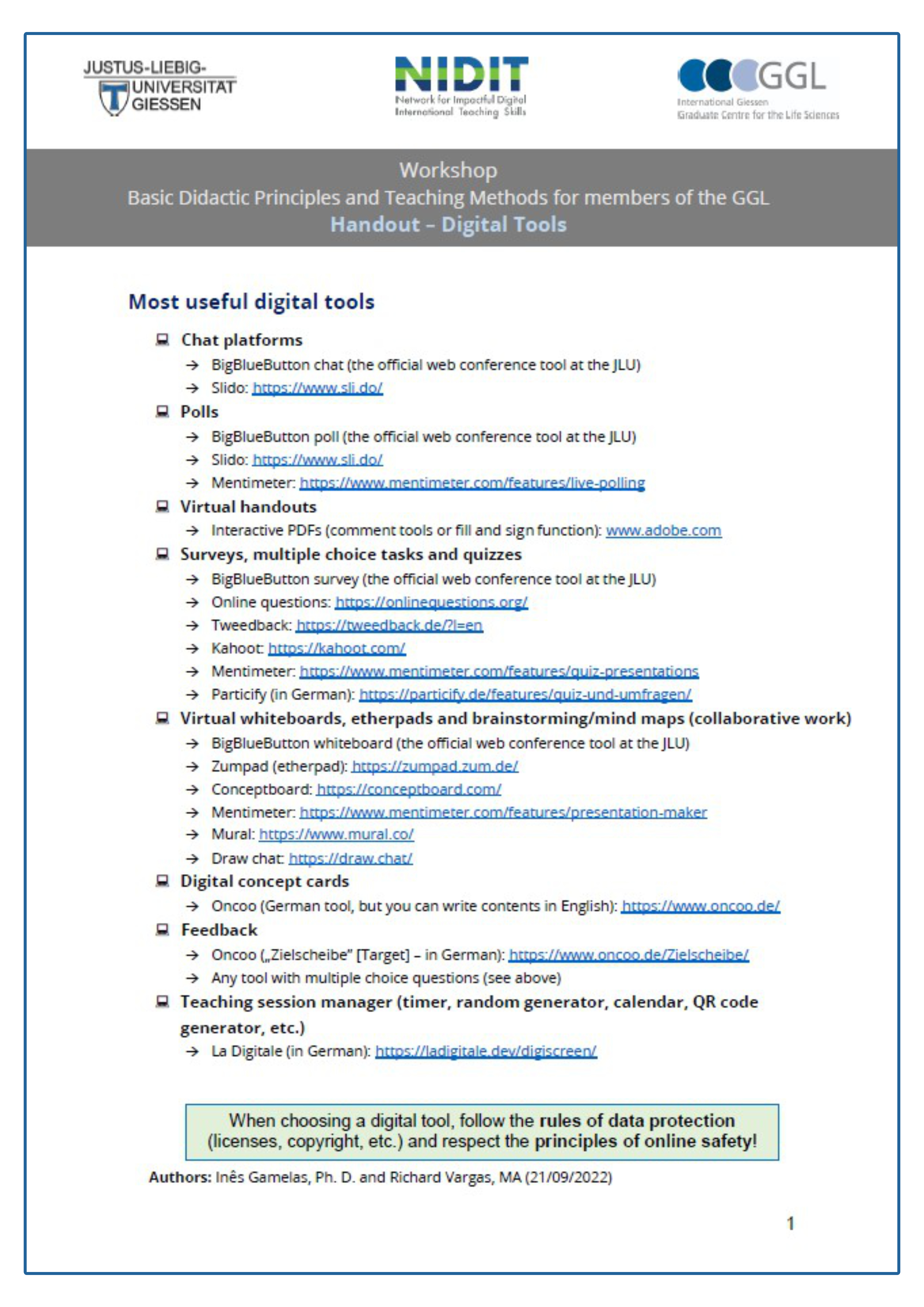 Handout Digital Tools