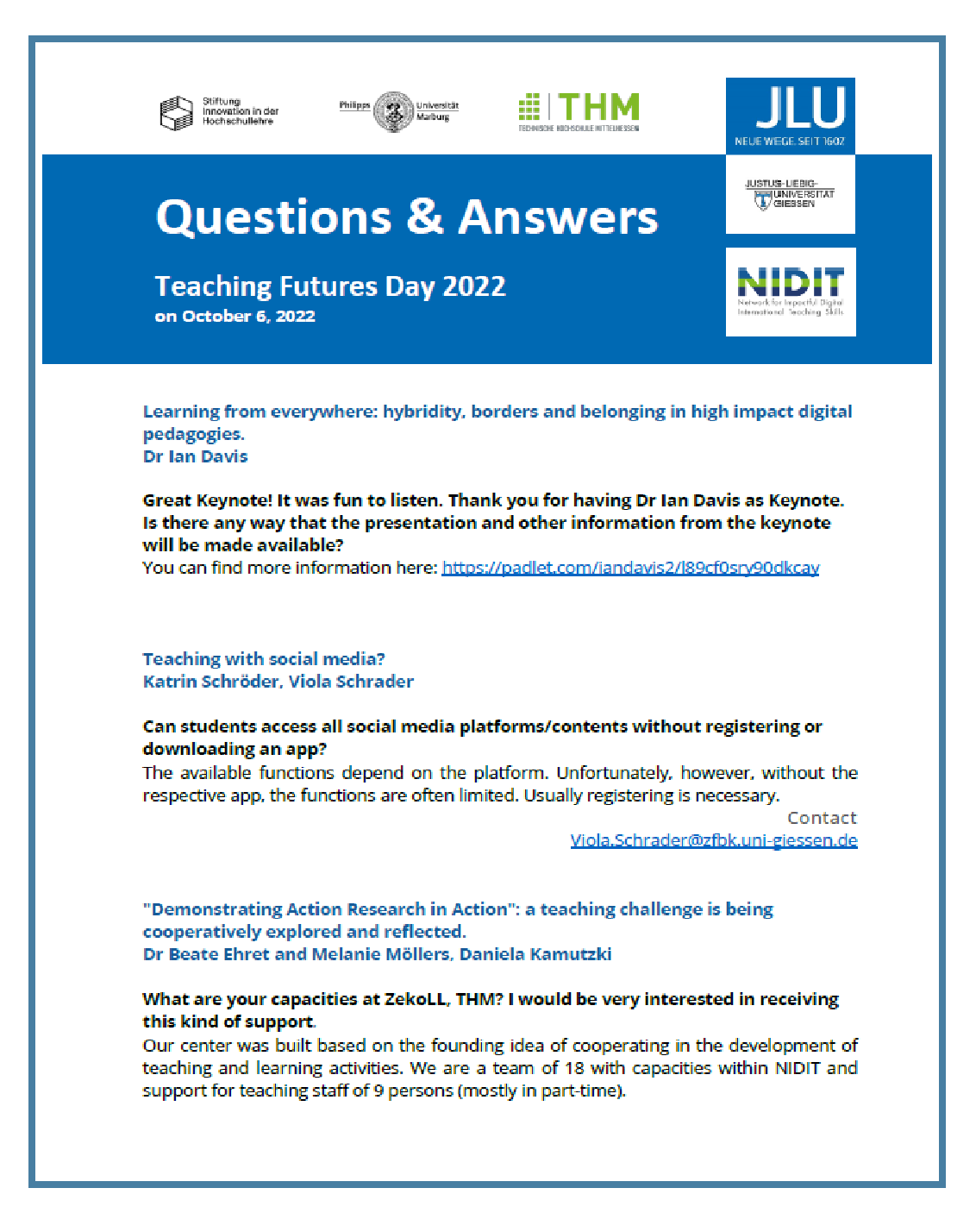Teaching Futures Day 2022 Question and Answer