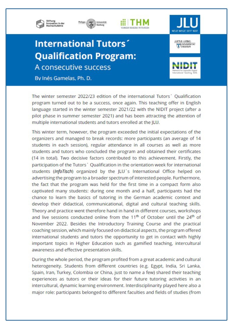Bericht International Tutors' Qualification Program