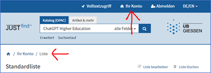 Der Weg zur Merkliste